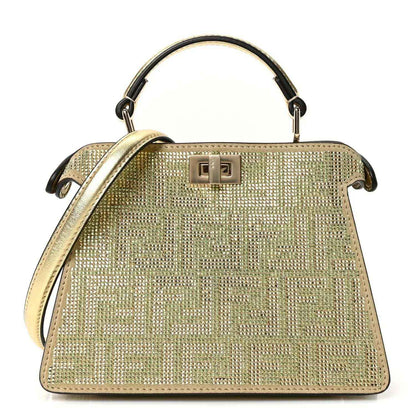 Petite Peekaboo satchel front view with top handle, olive crystal-style texture, and square clasp