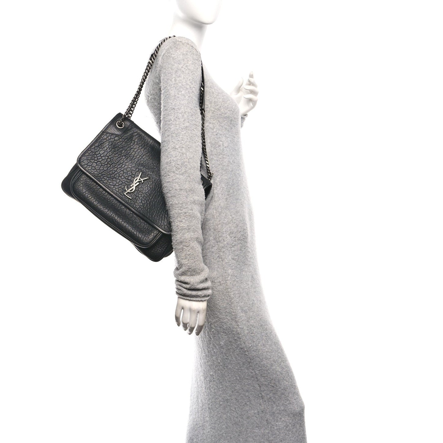 Black grained leather Niki chain satchel with shoulder chain and YSL monogram
