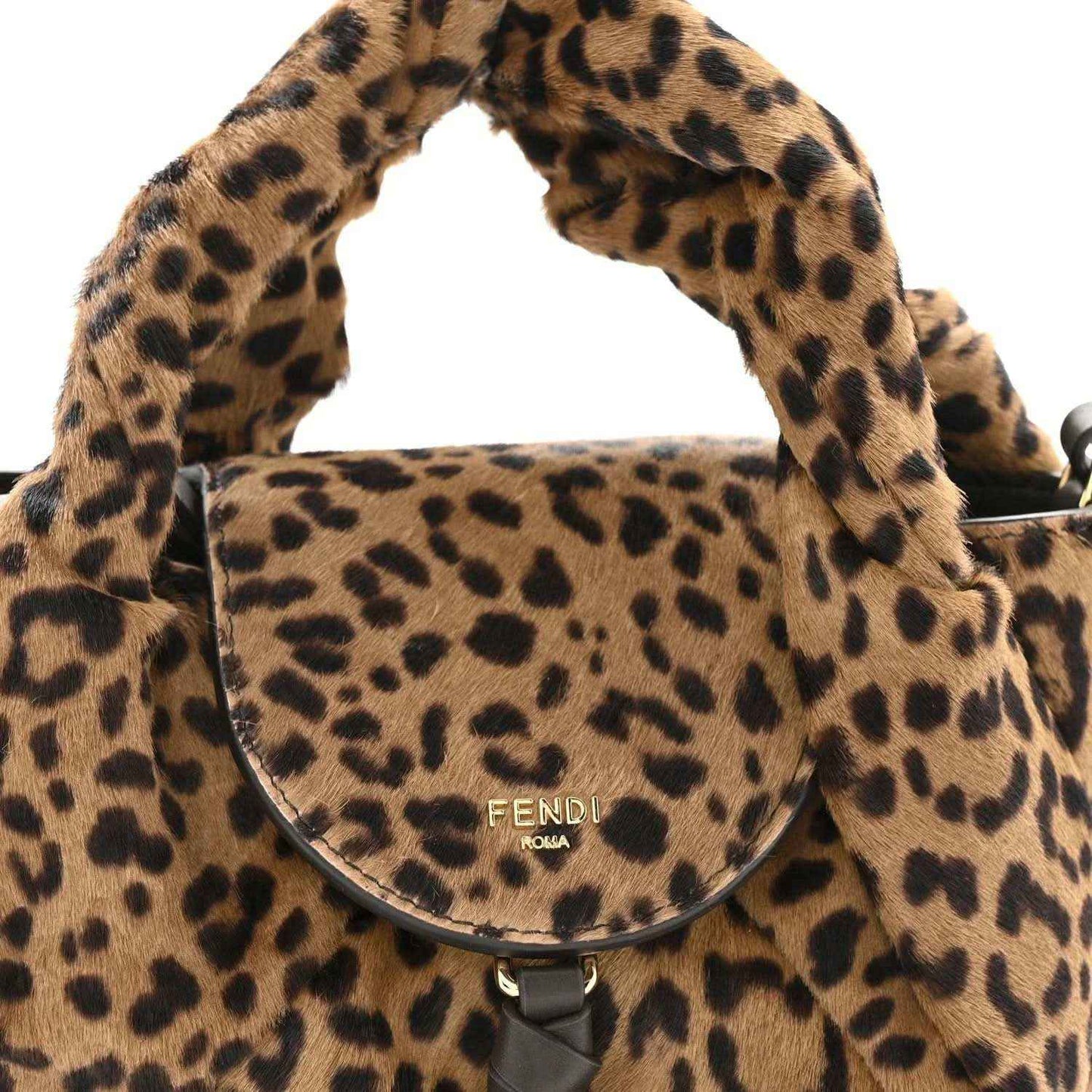 Leopard-print mini spy bag front with curved flap and FENDI Roma logo.