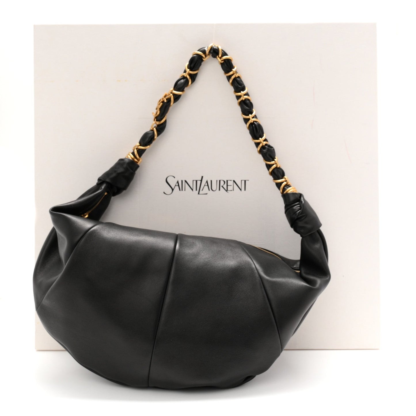 Saint Laurent lambskin small Amalia hobo bag, black, braided top handles, slouchy
