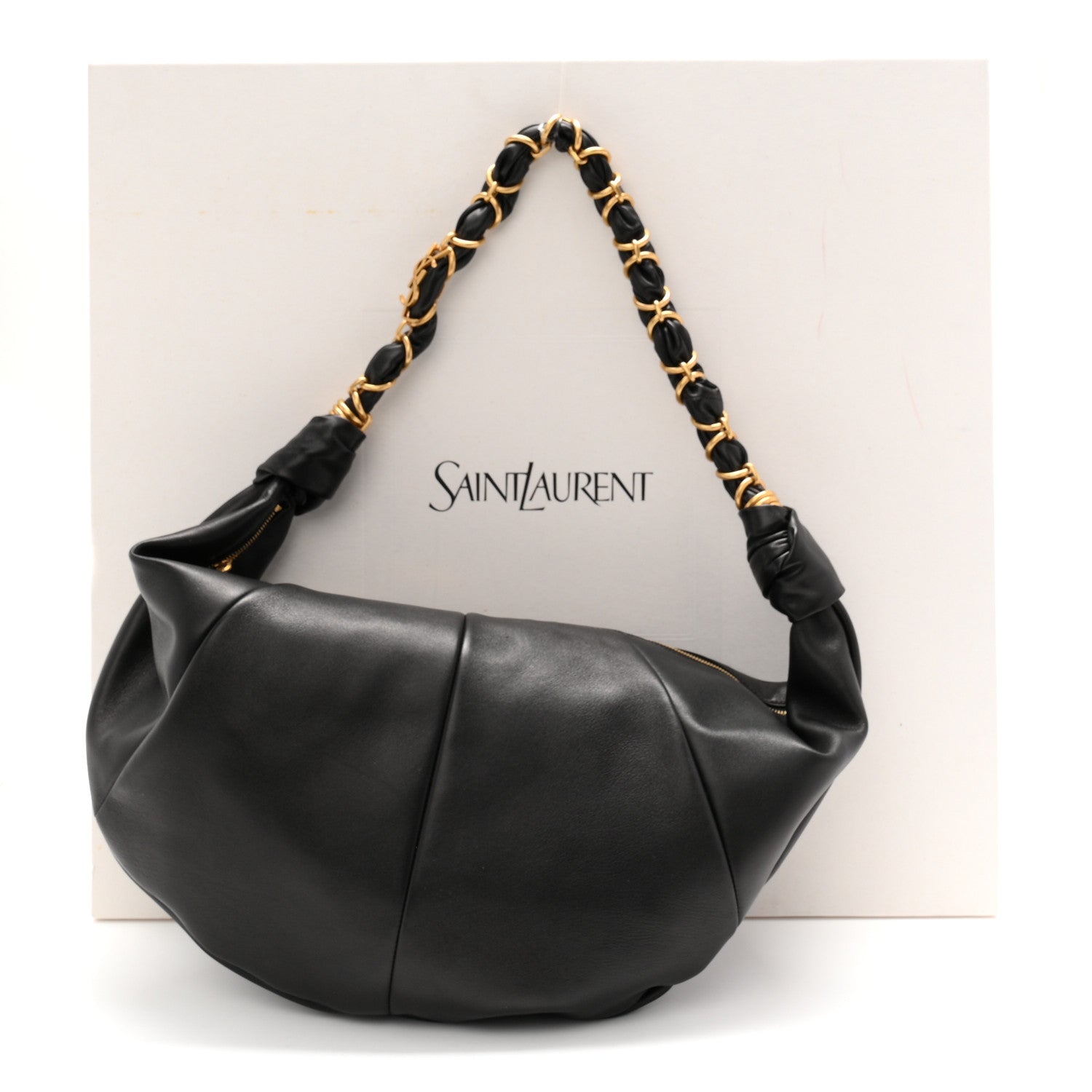 Saint Laurent lambskin small Amalia hobo bag, black, braided top handles, slouchy