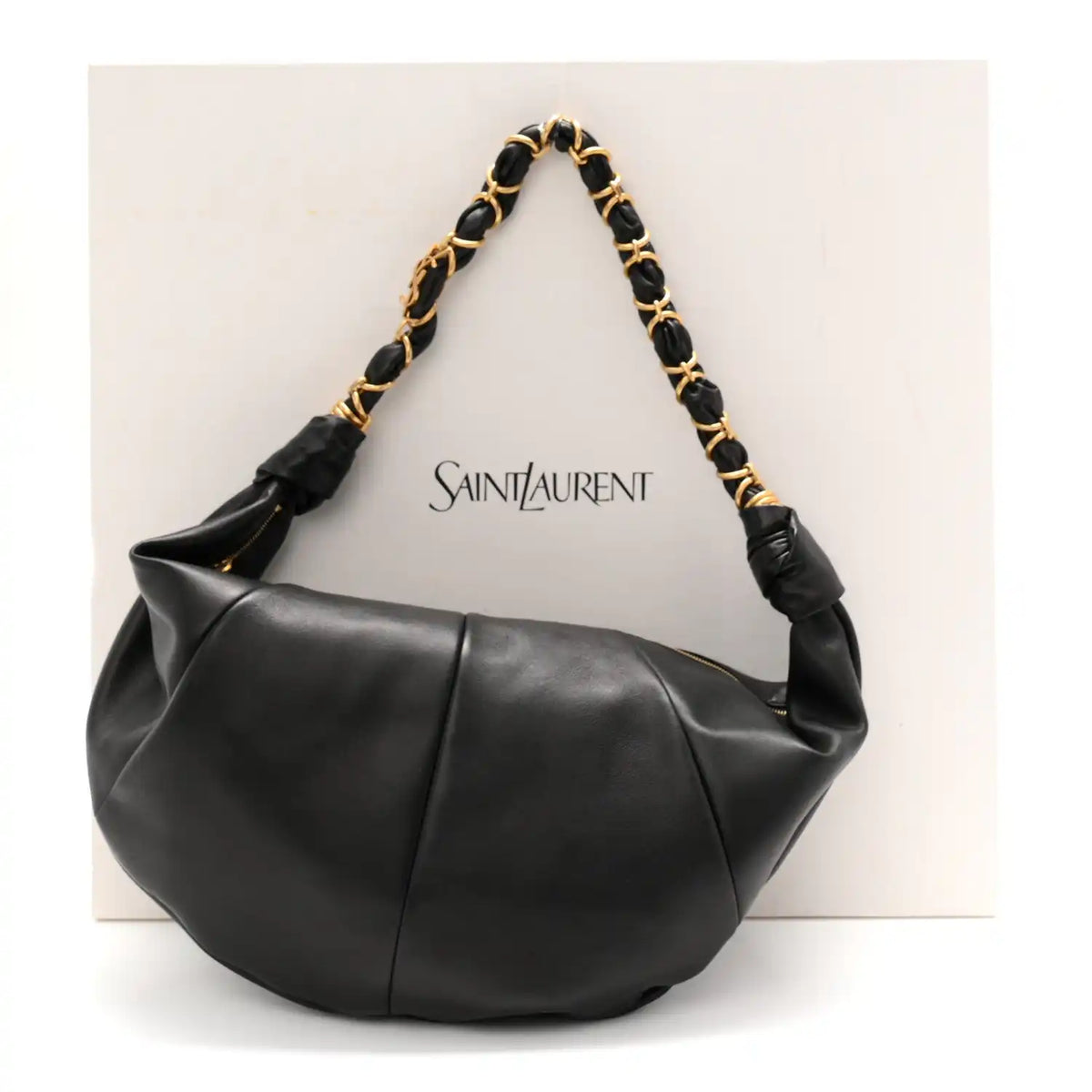Saint Laurent lambskin small Amalia hobo bag, black, braided top handles, slouchy