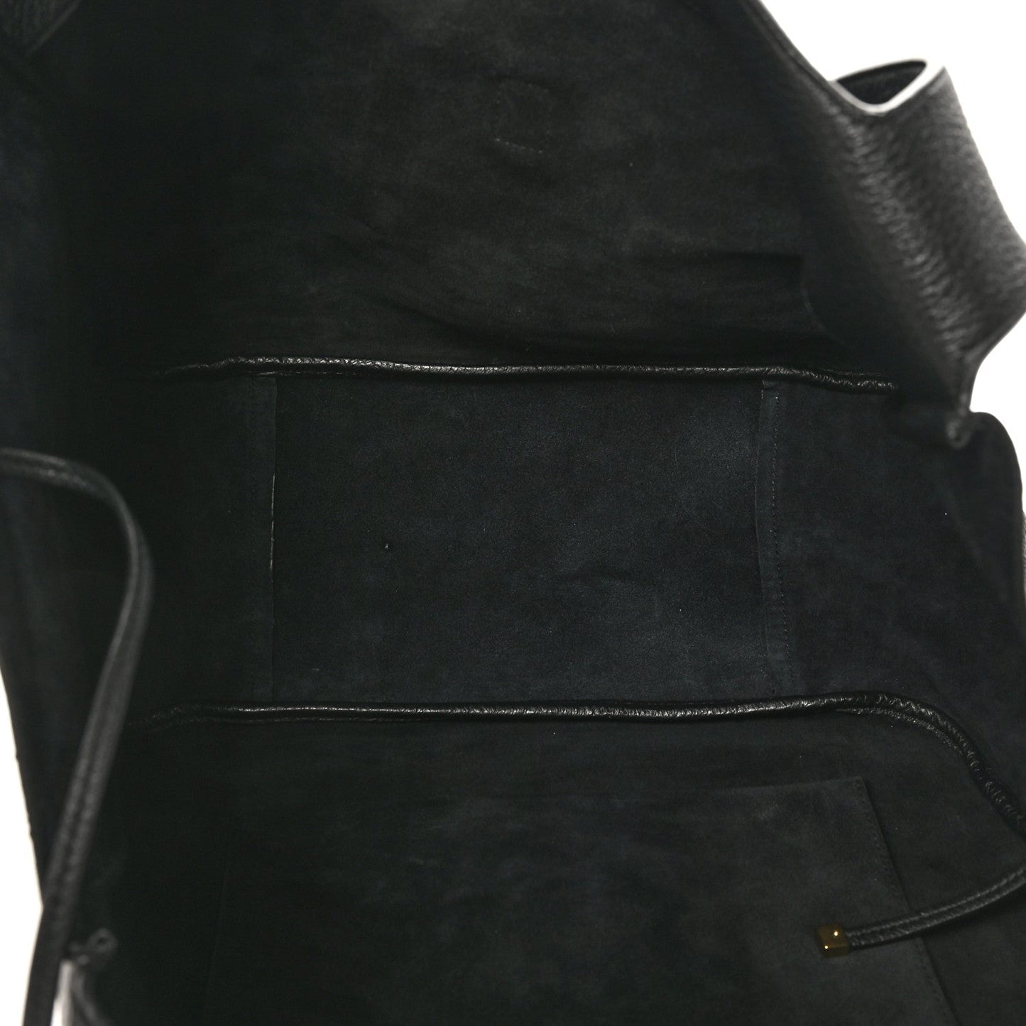 Black grained deerskin Bea tote interior lining with stitched seams and small pocket