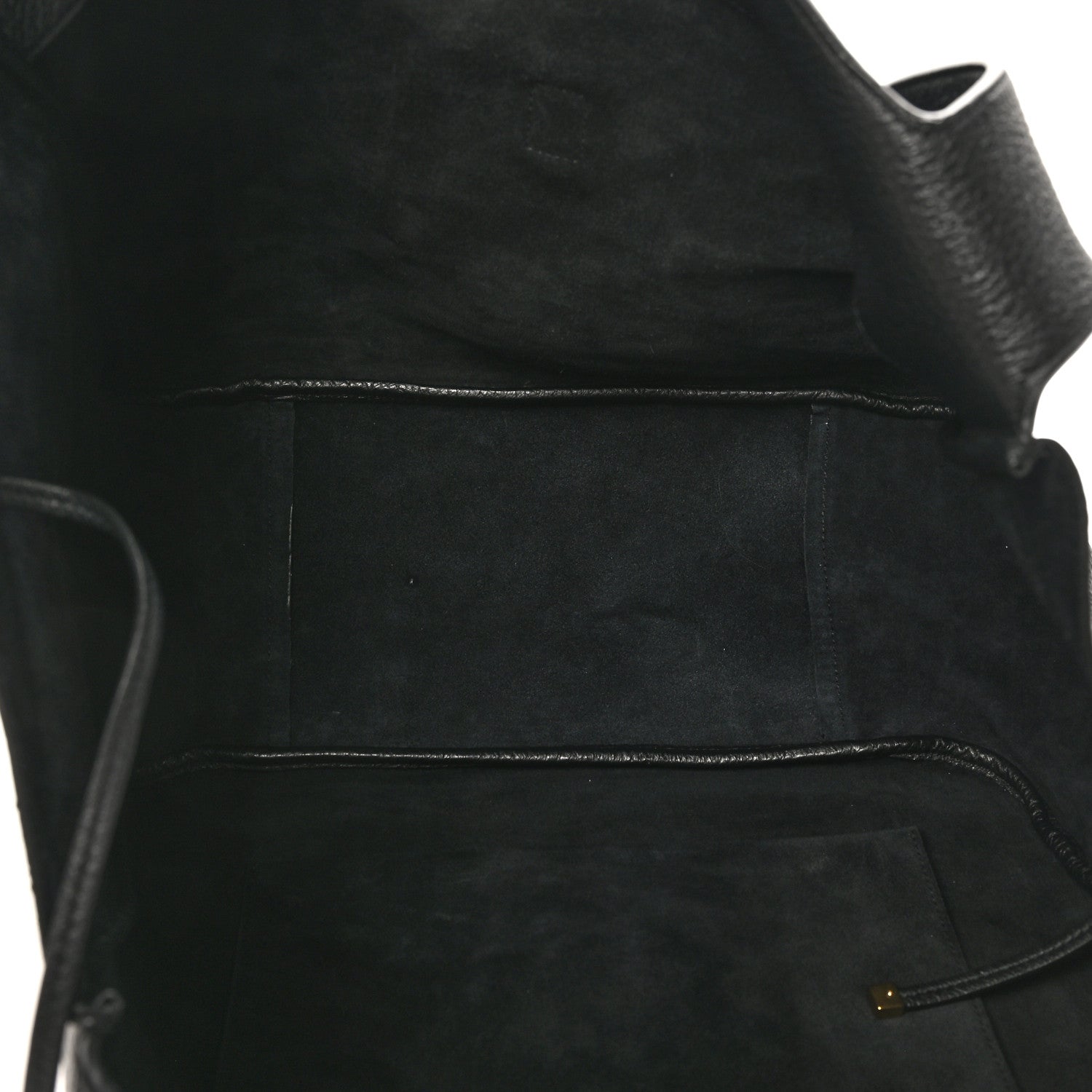 Black grained deerskin Bea tote interior lining with stitched seams and small pocket