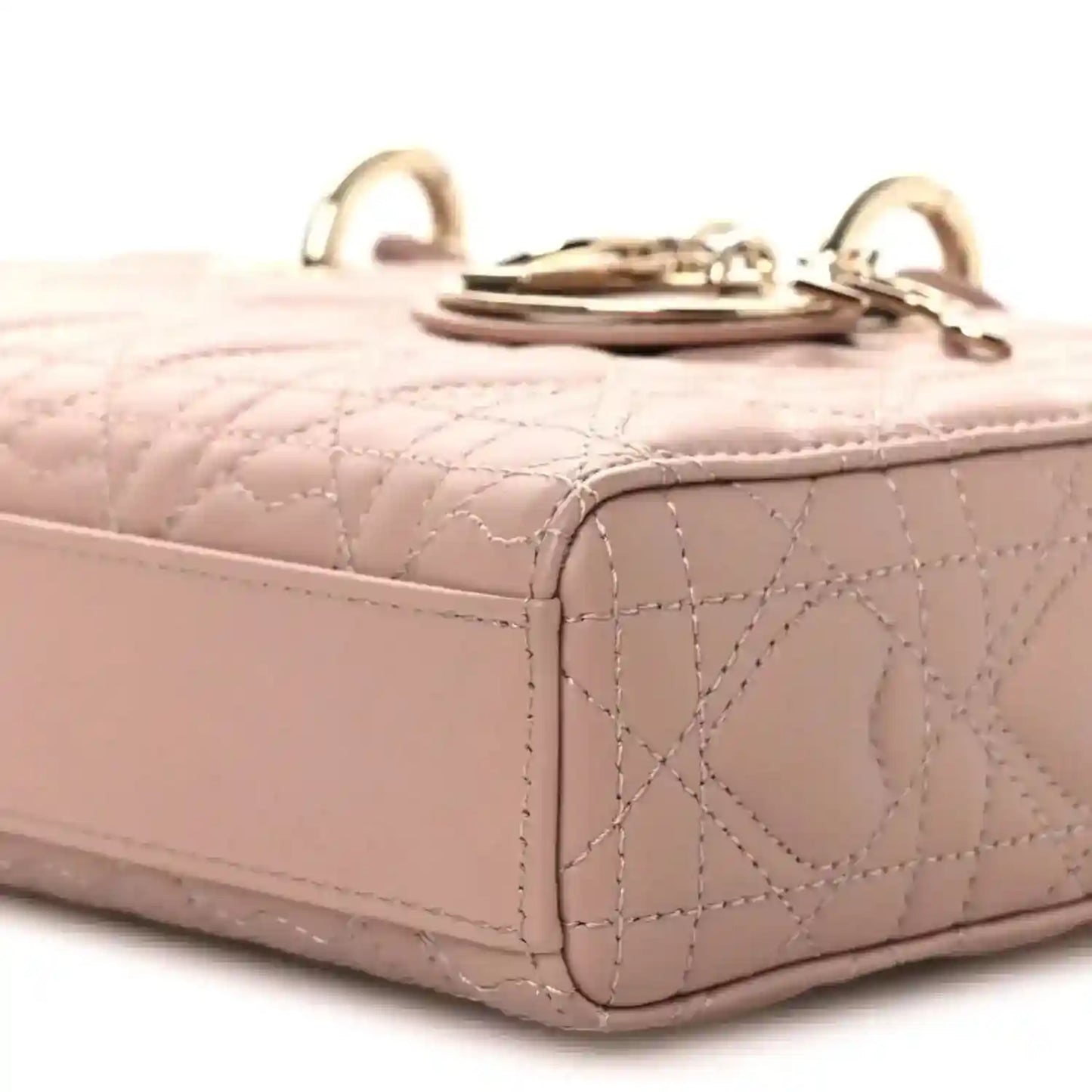 Pale pink lambskin handbag top with Dior charm clasp and gold-tone hardware