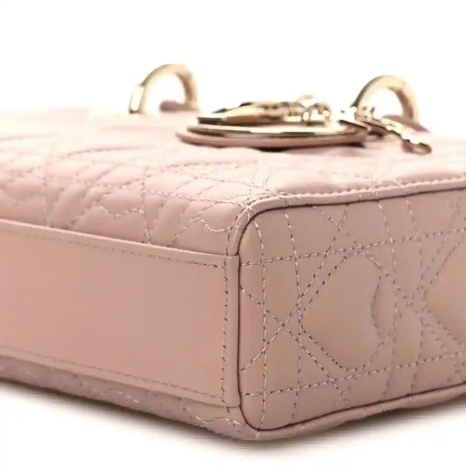 Pale pink lambskin handbag top with Dior charm clasp and gold-tone hardware