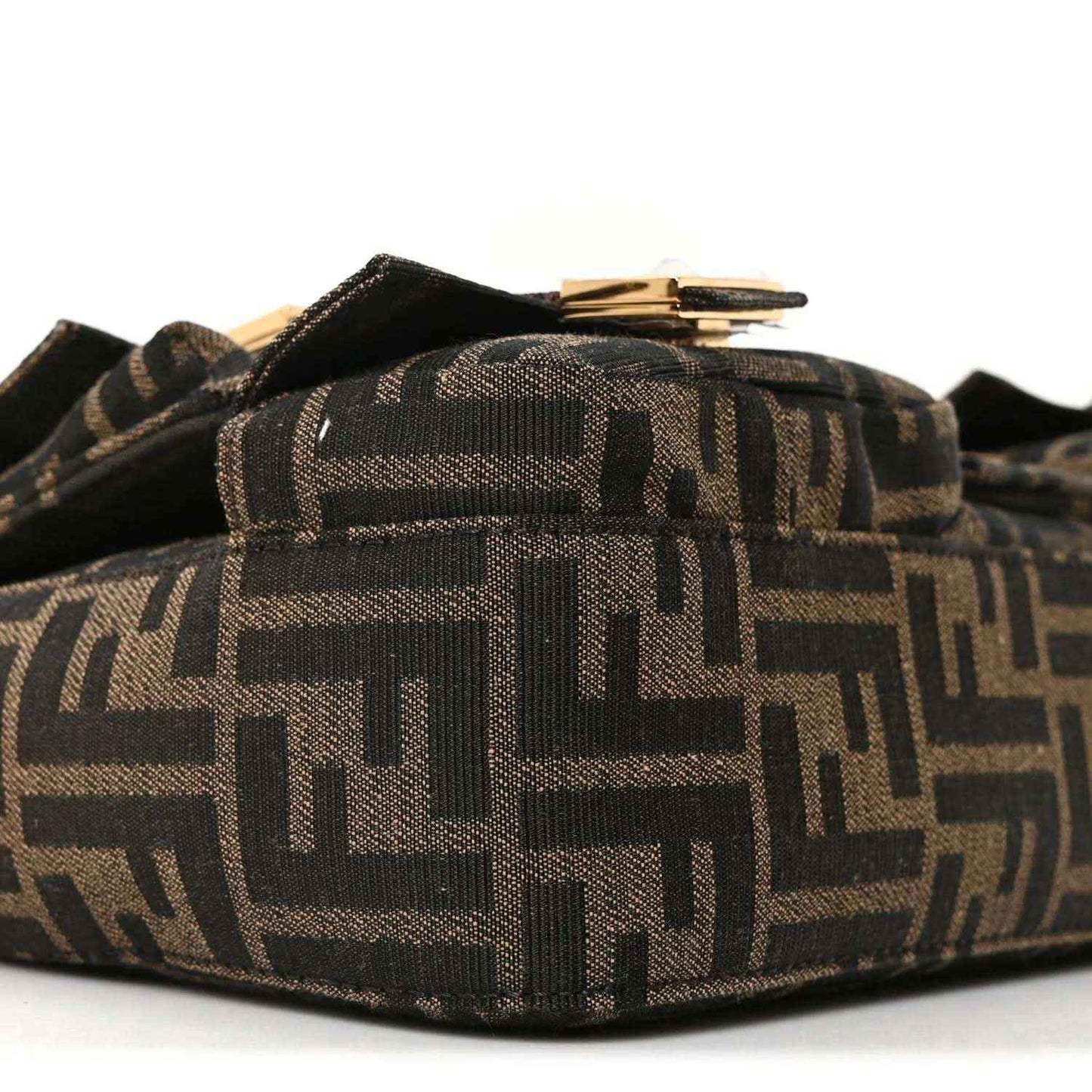 Jacquard baguette bag top view with FF motif and gold-tone clasp hardware
