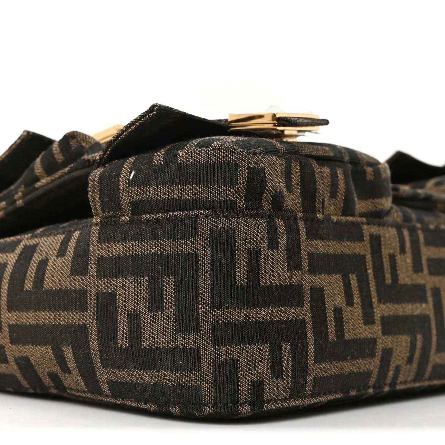 Jacquard baguette bag top view with FF motif and gold-tone clasp hardware
