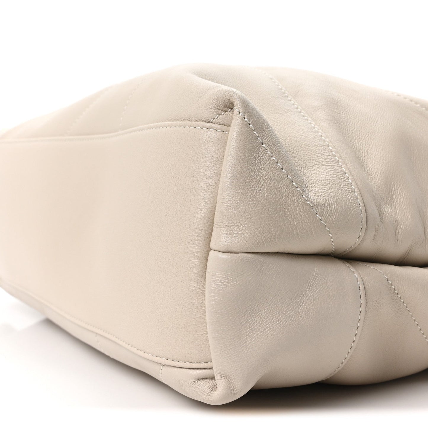 Cream lambskin matelasse large Jamie pouch bag with curved top and stitched panels