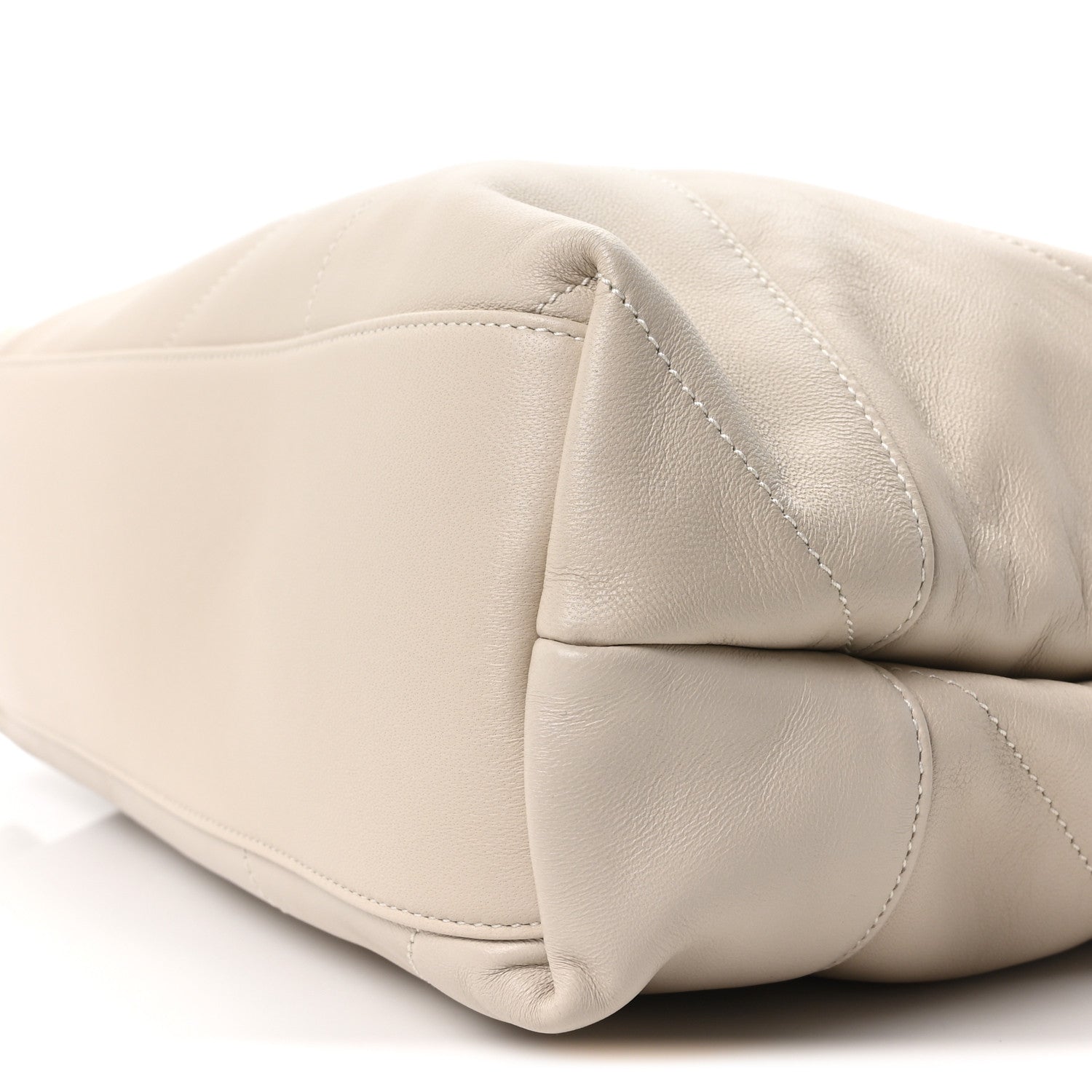 Cream lambskin matelasse large Jamie pouch bag with curved top and stitched panels