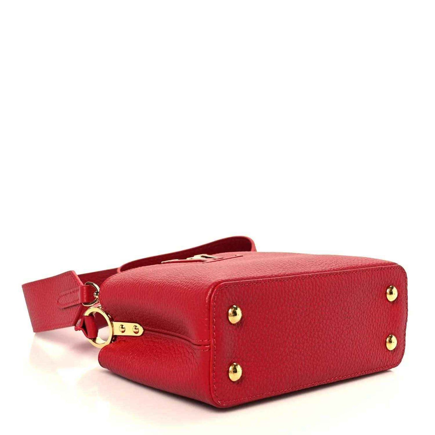 Louis Vuitton scarlet leather mini handbag with structured body and gold-tone feet