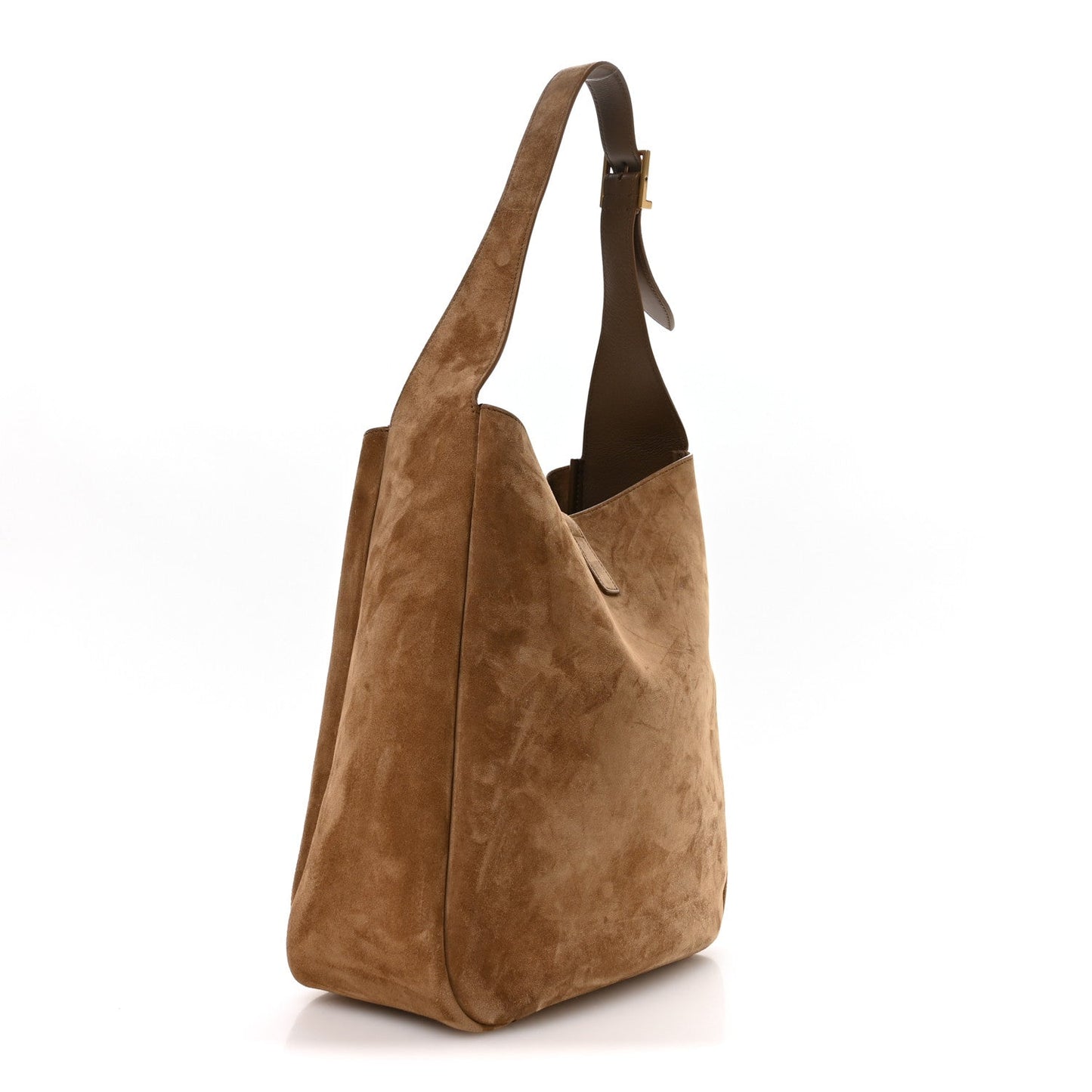 Suede large hobo bag, barley tan, curved top handles and side seam