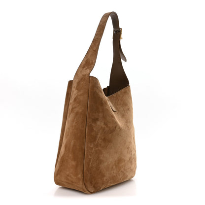 Suede large hobo bag, barley tan, curved top handles and side seam