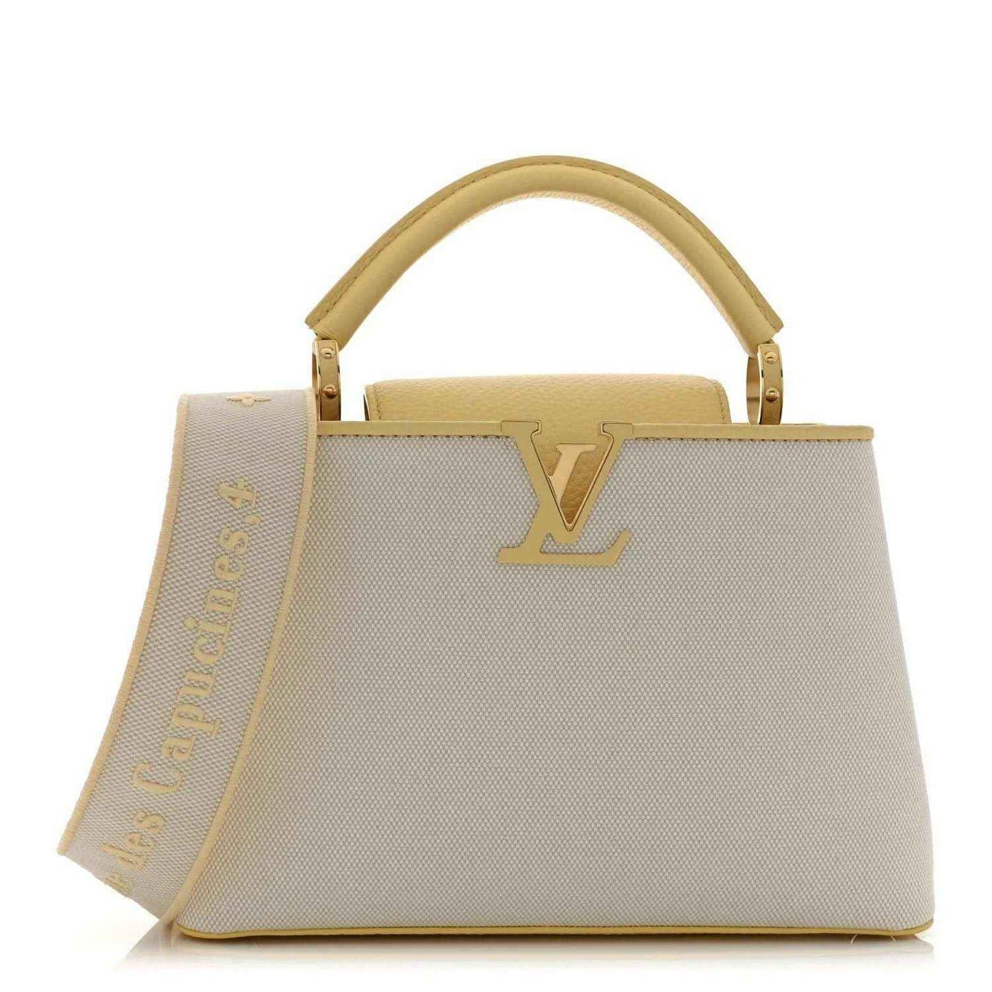 Louis Vuitton Capucines BB handbag in light yellow-toned canvas with leather handles