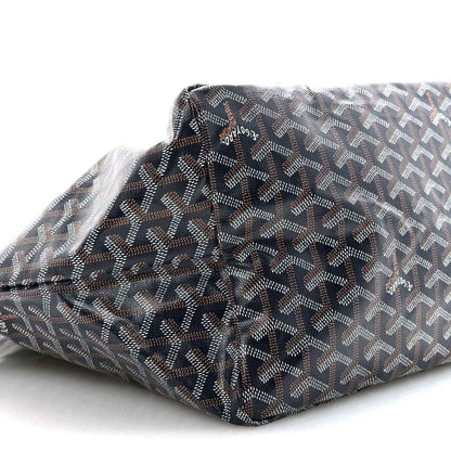 Navy patterned tote bag corner close-up with repeating Goyard logo motif.
