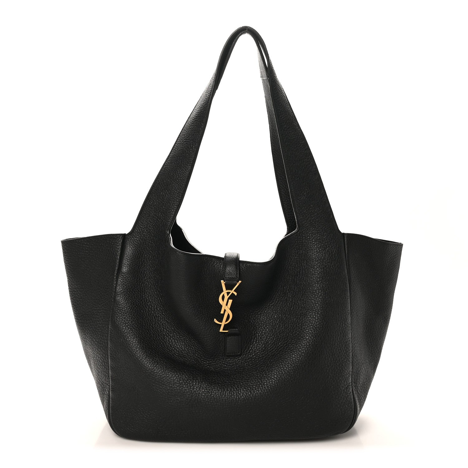 SAINT LAURENT Bea tote bag in black grained deerskin leather with top handles