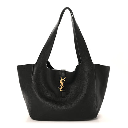 SAINT LAURENT Bea tote bag in black grained deerskin leather with top handles