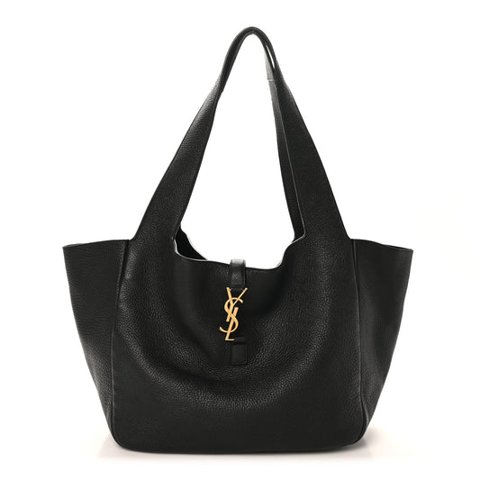 SAINT LAURENT Bea tote bag in black grained deerskin leather with top handles