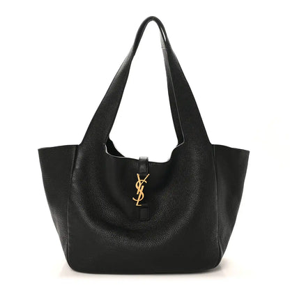 SAINT LAURENT Bea tote bag in black grained deerskin leather with top handles