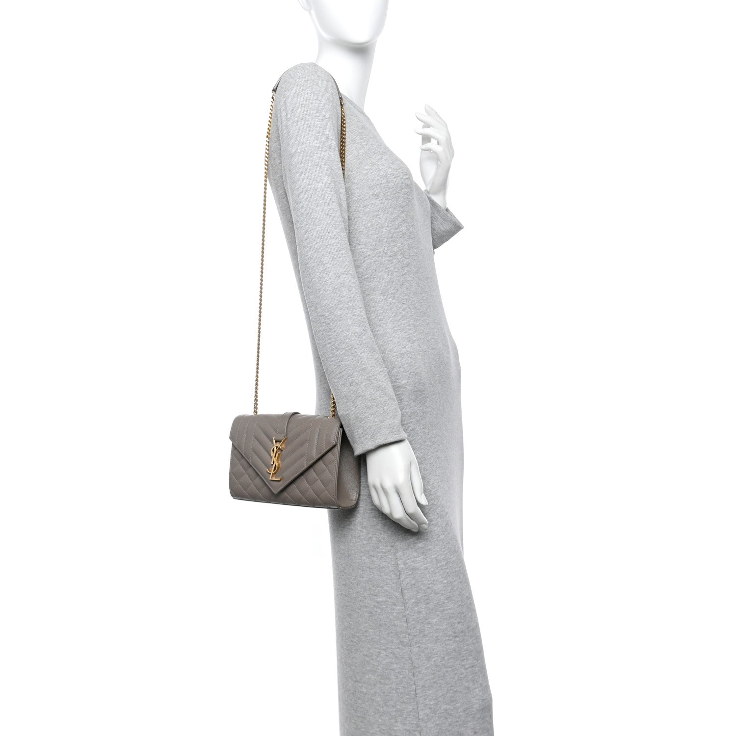 Small quilted satchel greyish brown with gold chain strap and YSL monogram