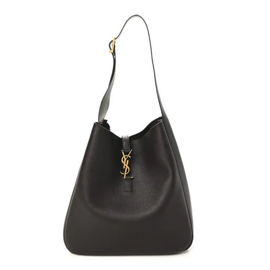 Large soft hobo bag in dark leather, curved silhouette with top handle