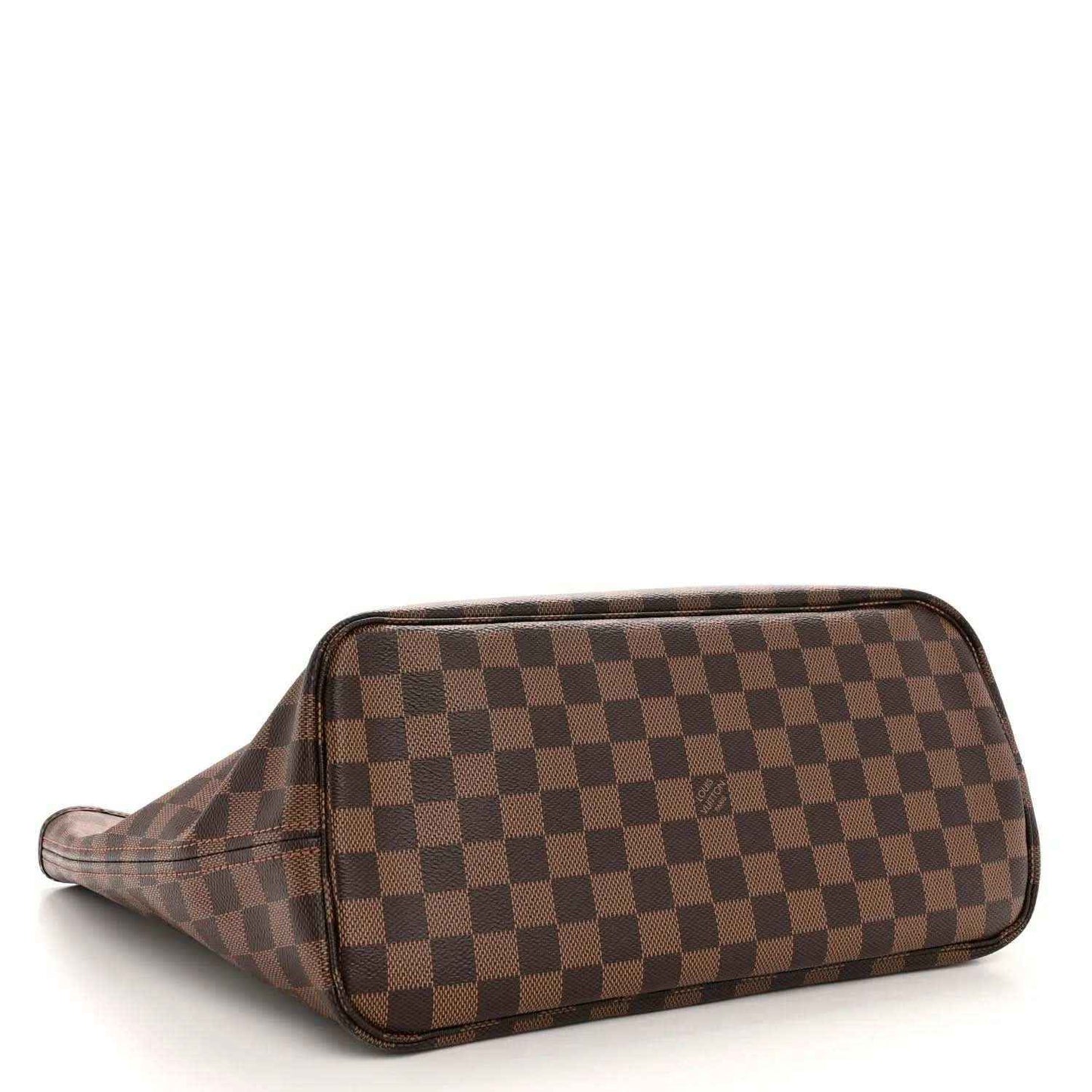 Damier Ebene canvas tote bag, brown check pattern, side profile with rounded bottom