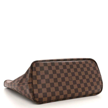 Damier Ebene canvas tote bag, brown check pattern, side profile with rounded bottom