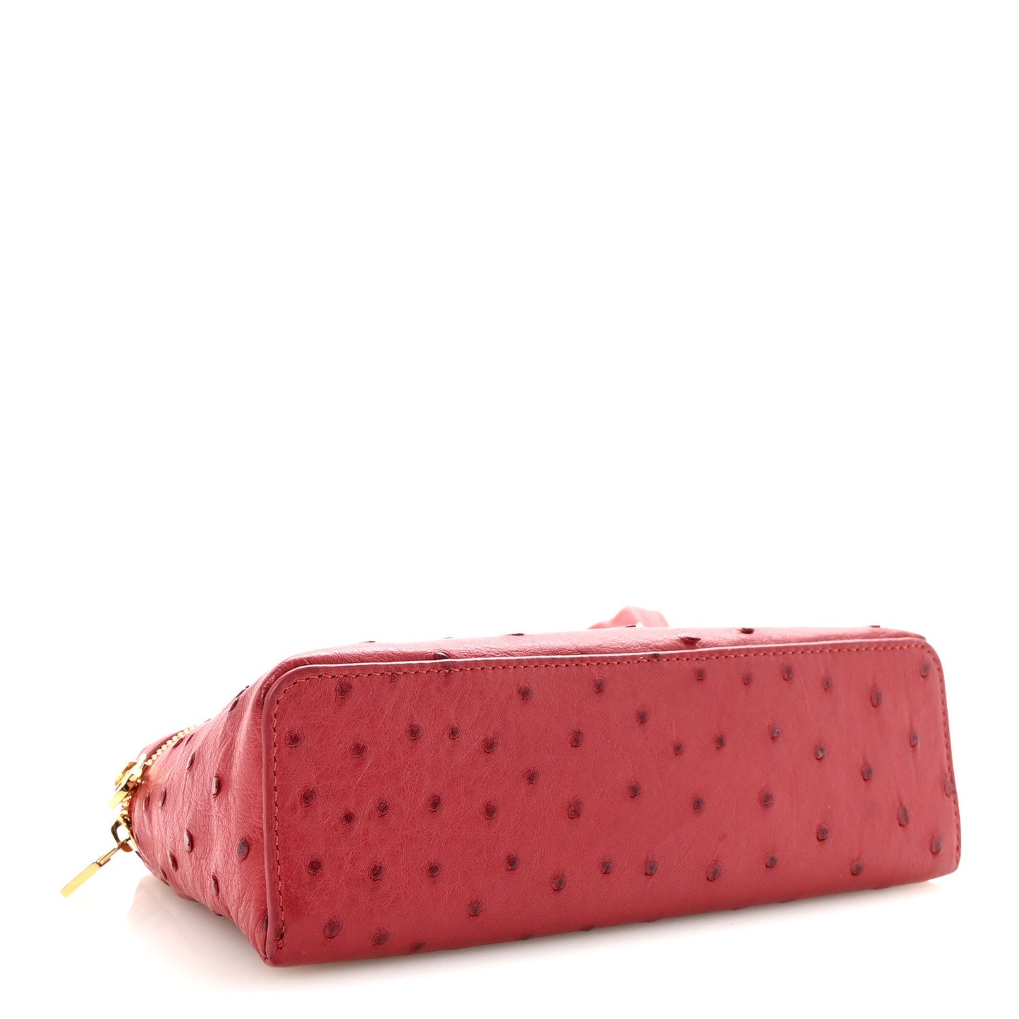 Loro Piana ostrich pouch fuchsia with top handle and gold zipper trim
