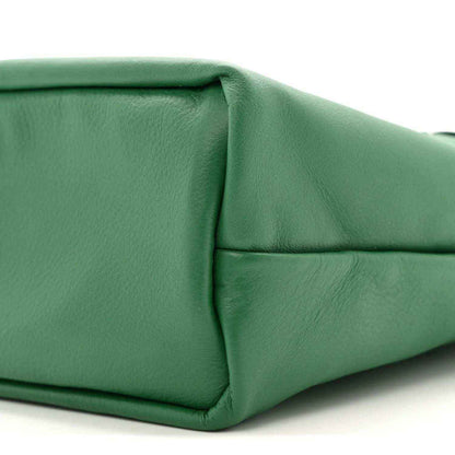 Reversible mini tote bag corner in smooth green leather-like finish