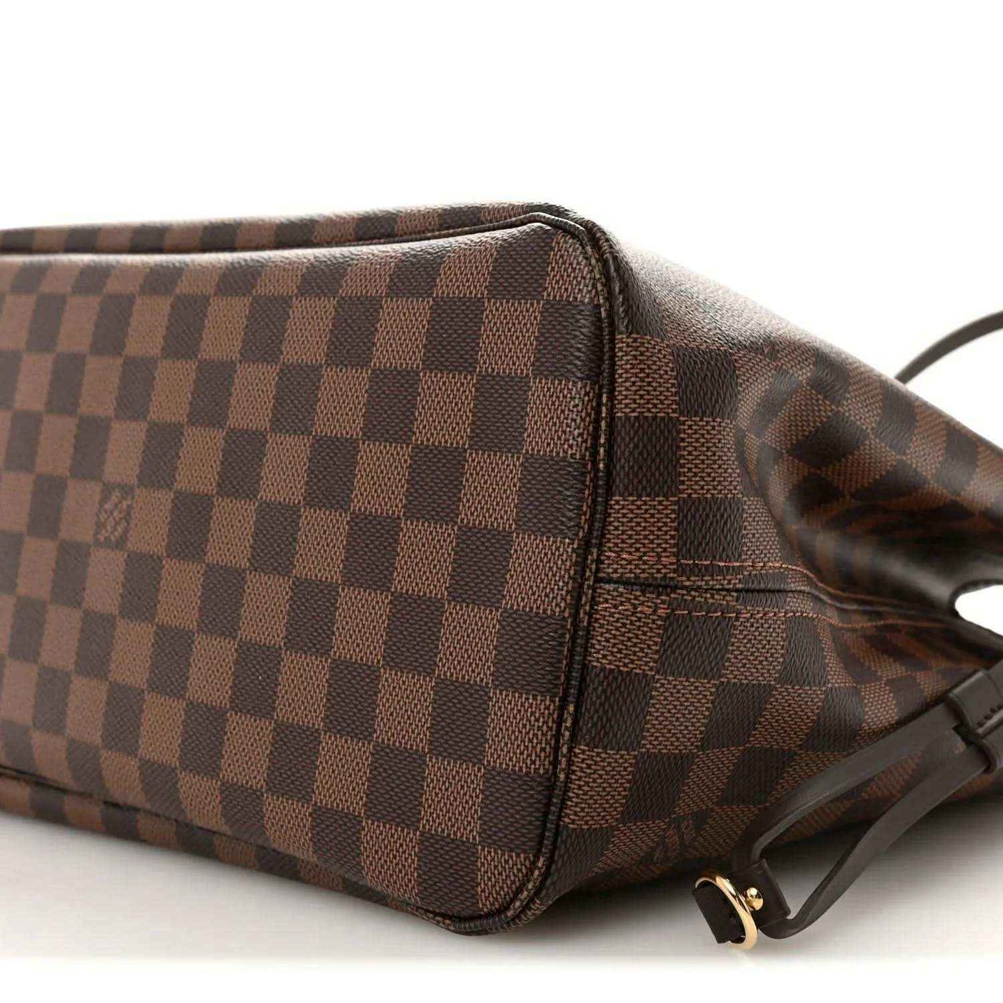 Damier Ebene cosmetic pouch end with zip pull and adjustable strap clasp