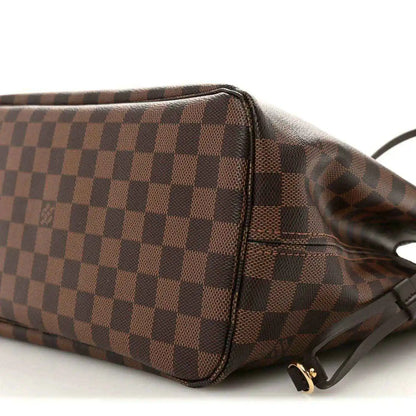 Damier Ebene cosmetic pouch end with zip pull and adjustable strap clasp