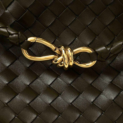 Bottega Veneta intrecciato leather shoulder bag clasp detail in gold-toned metal