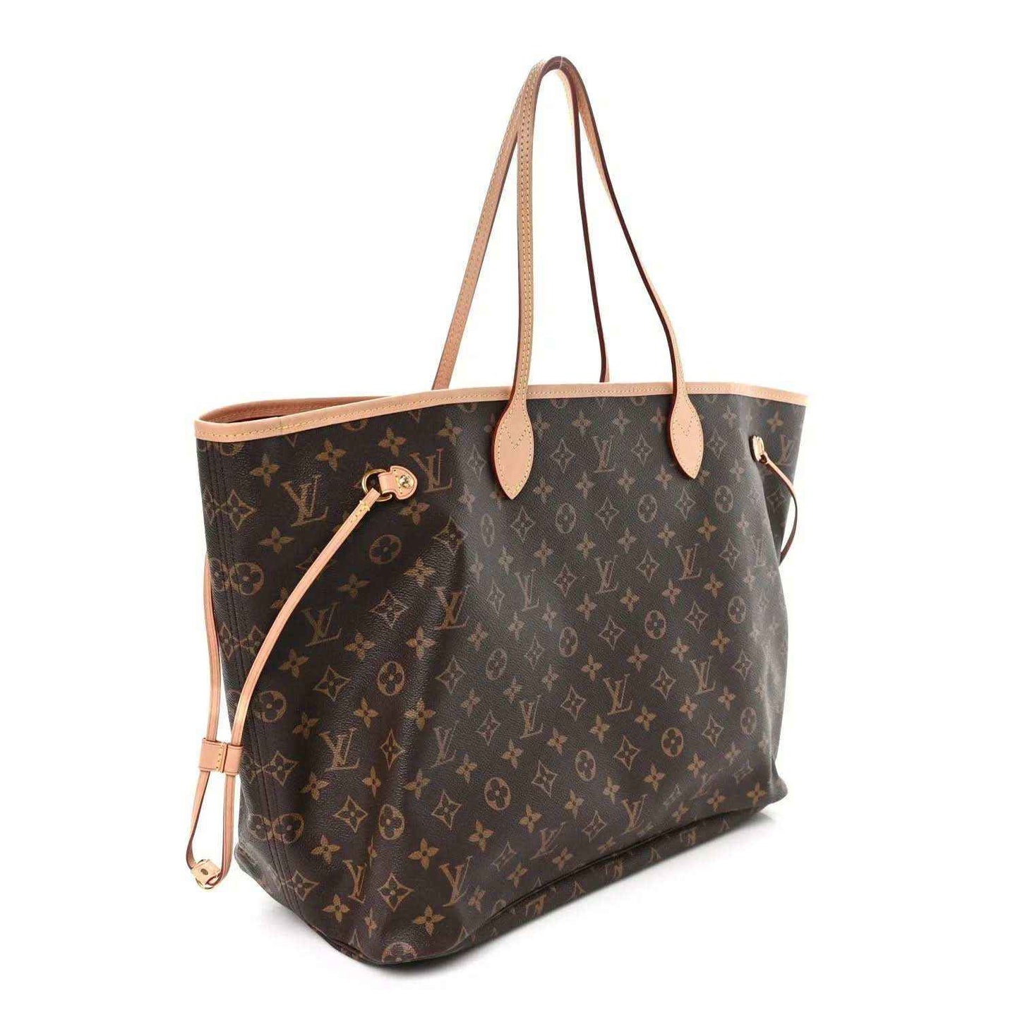 Monogram tote bag with two top handles and side drawstring cord
