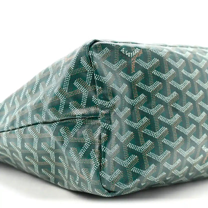 Green chevron-pattern coated canvas bag base with side seam and snap tab