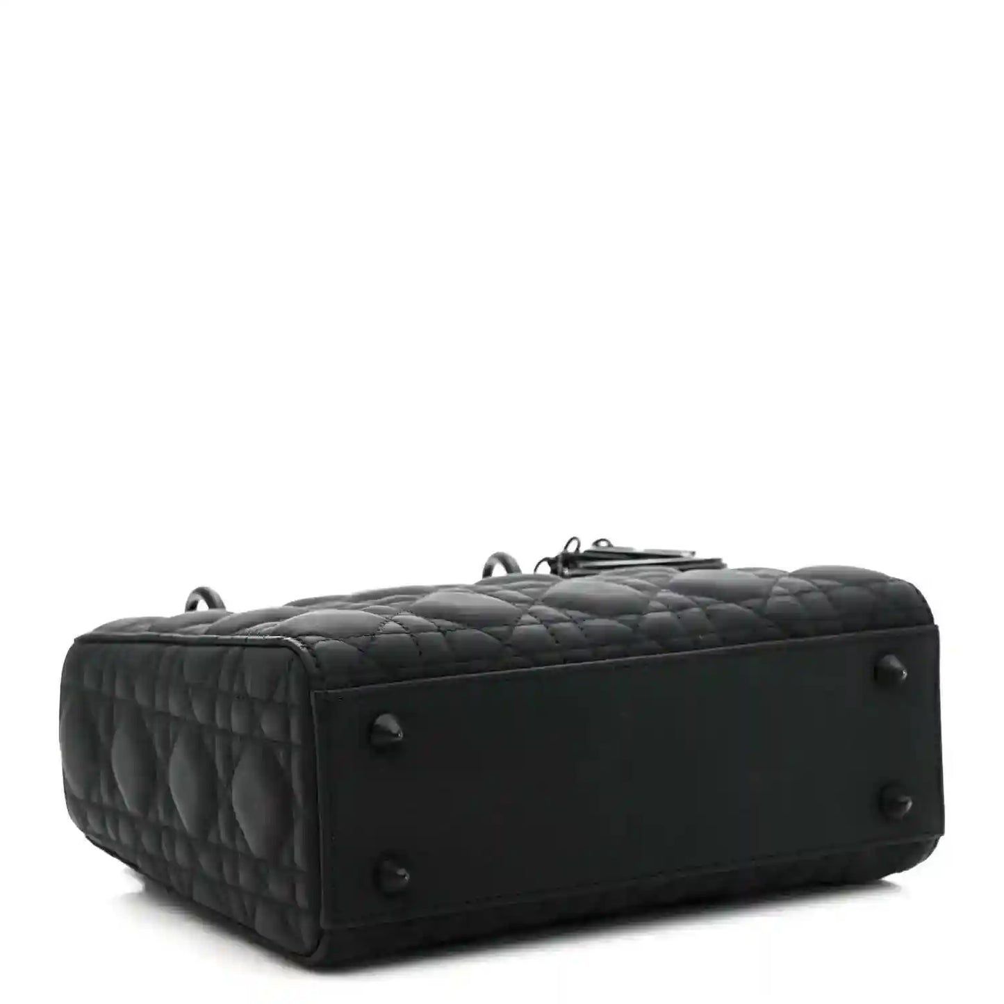 Black quilted handbag base with silver feet and dual top straps