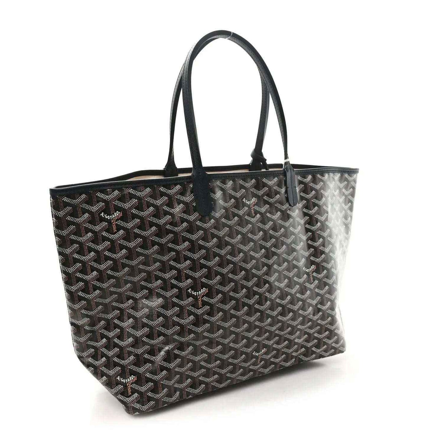 Goyardine Saint Louis PM tote with top handles, classic black monogram pattern and side panel
