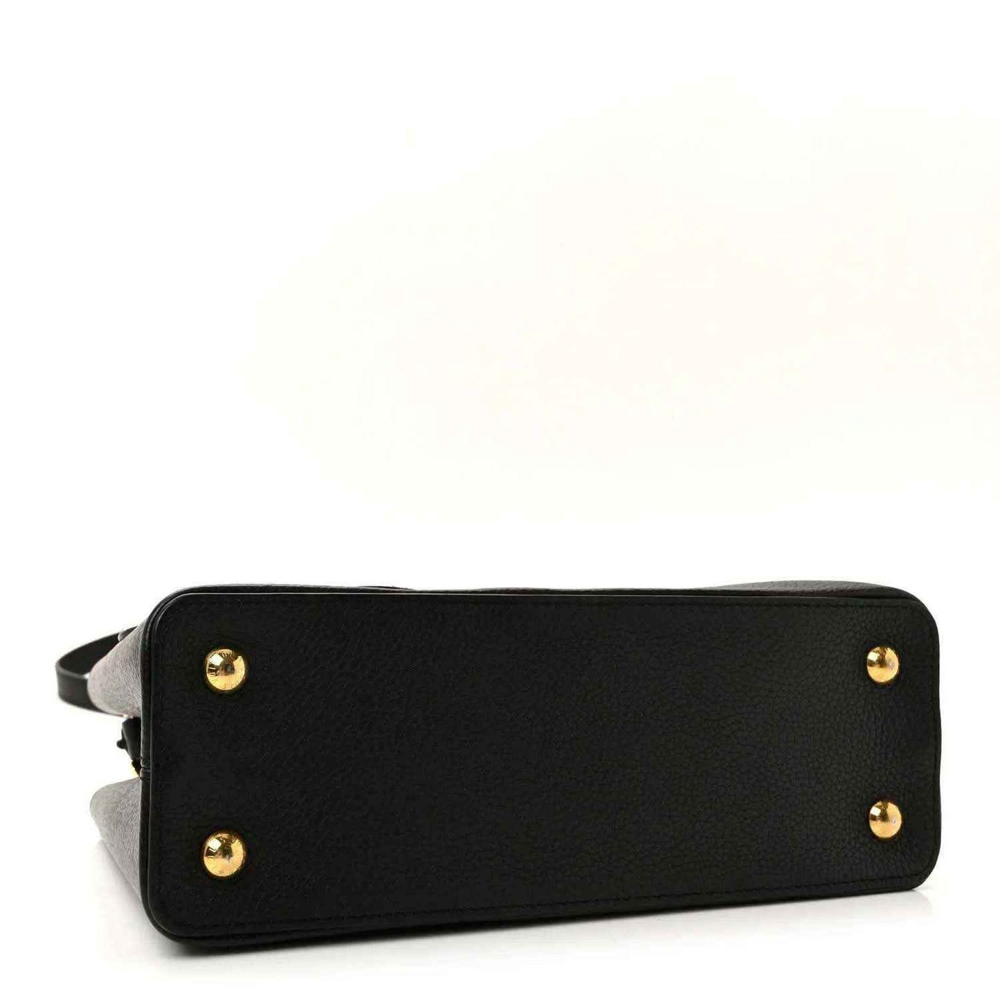 Louis Vuitton Capucines BB bag base in black leather with gold feet and strap loop