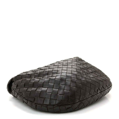 Teen Jodie hobo bag in woven nappa leather, dark gray, rounded body