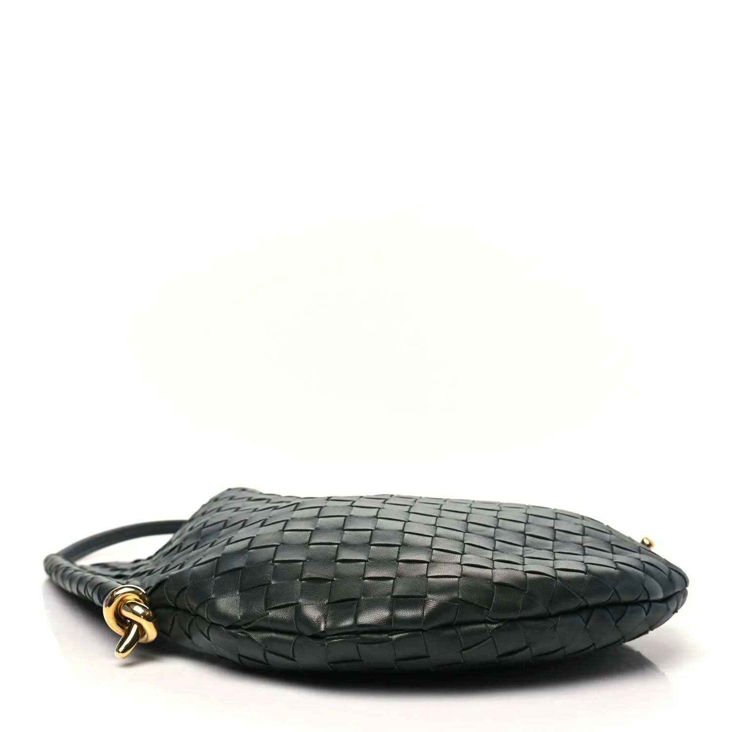 Woven dark green leather hobo bag with gold-tone zipper pull ring