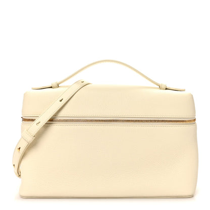 Loro Piana grained calfskin extra pocket pouch in whisper white with top handles and zip