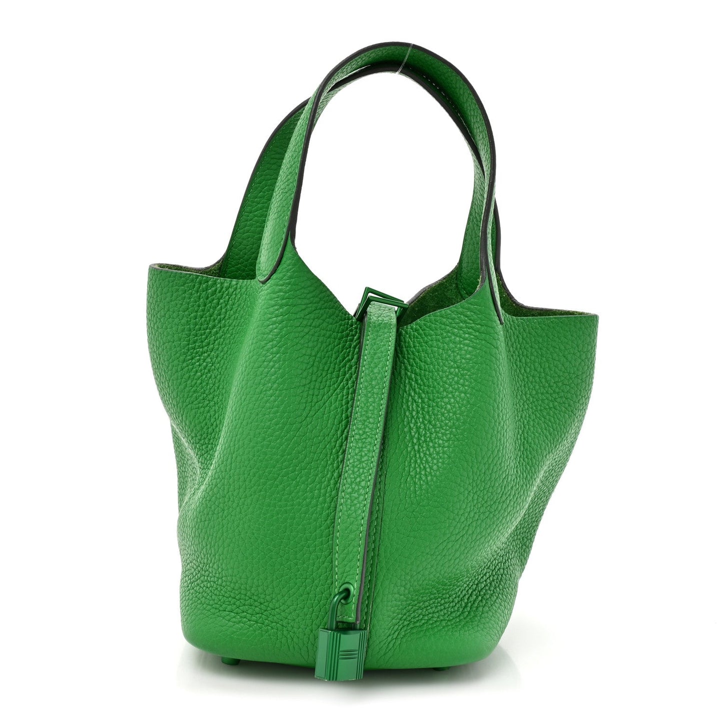 Green leather Picotin Lock 18 PM tote bag with top handles and front zip closure