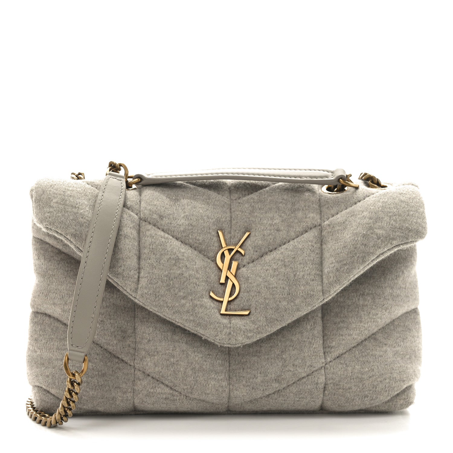 Saint Laurent quilted satchel with YSL monogram, chain strap, light beige body