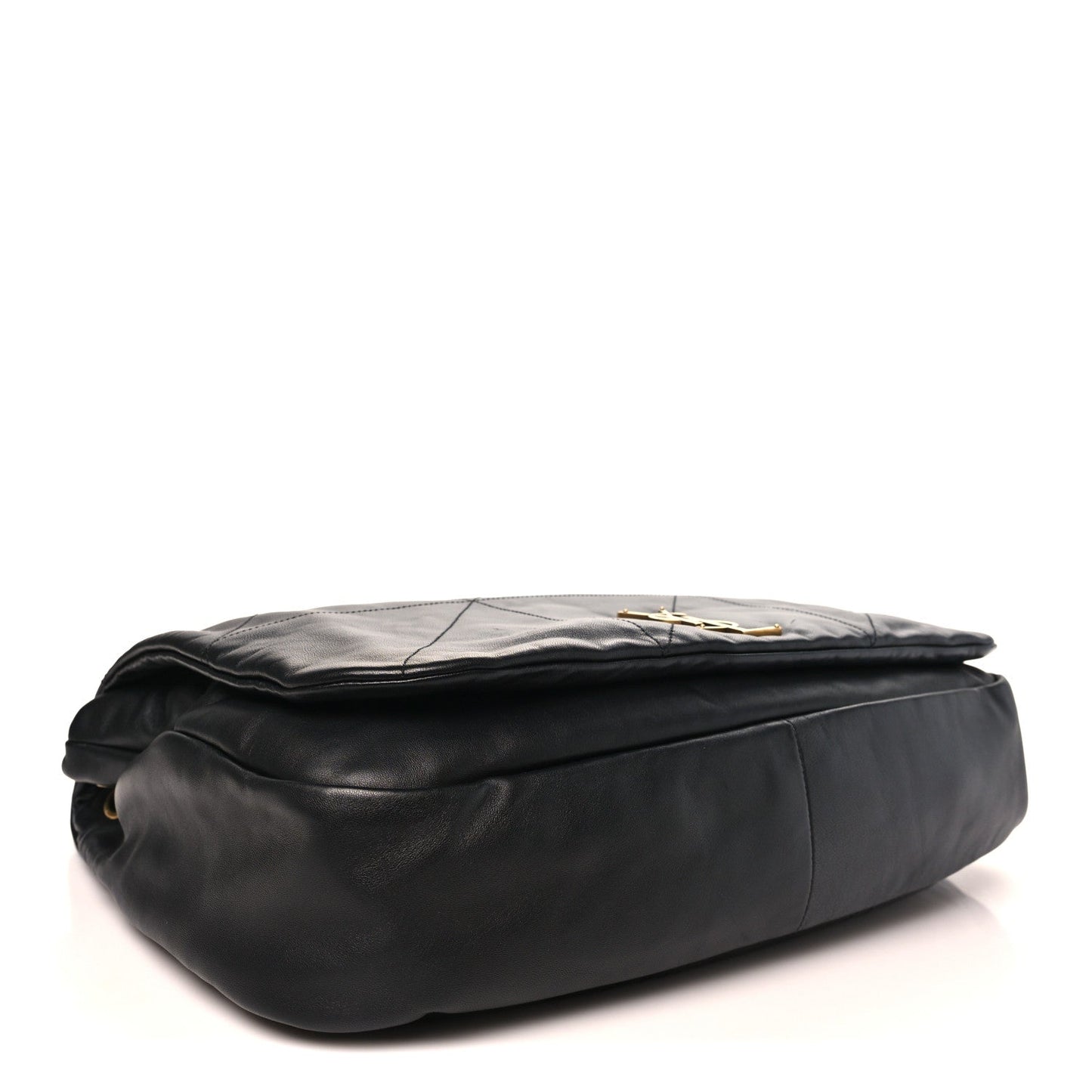 Saint Laurent black lambskin shoulder bag with quilted top and smooth back panel