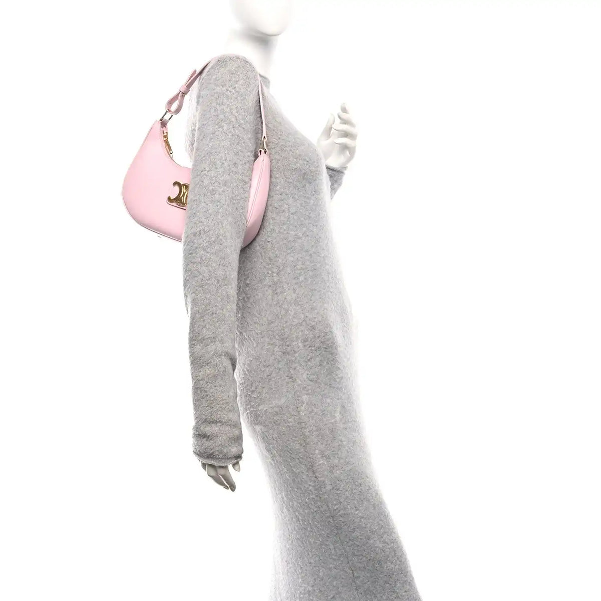 Celine smooth calfskin medium Ava shoulder bag, pastel pink side view with handle