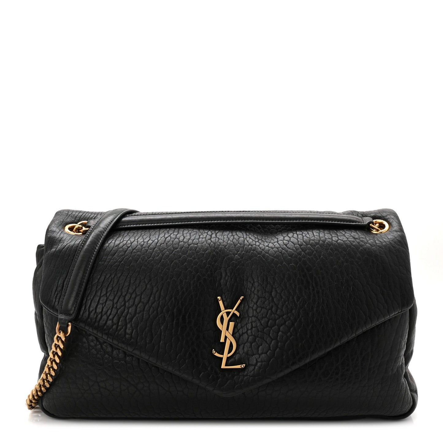 Saint Laurent Calypso shoulder bag, black grained lambskin, gold YSL logo