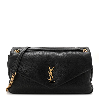 Saint Laurent Calypso shoulder bag, black grained lambskin, gold YSL logo