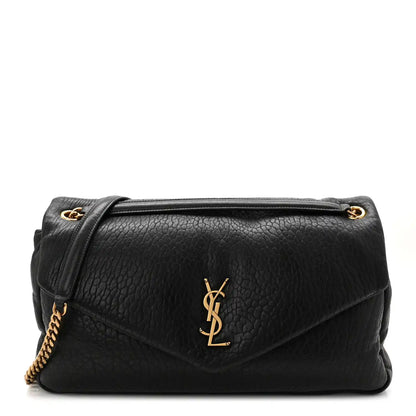 Saint Laurent Calypso shoulder bag, black grained lambskin, gold YSL logo