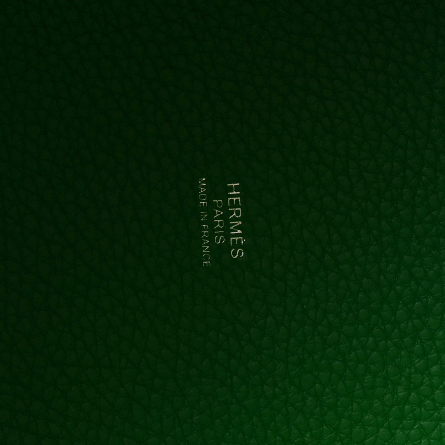 Green leather tote bag interior view with Hermes Made in France stamp