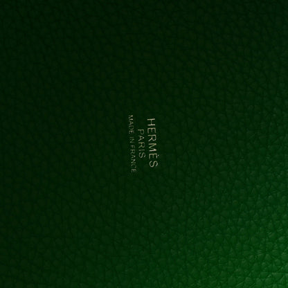 Green leather tote bag interior view with Hermes Made in France stamp