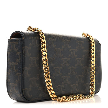 Celine Triomphe canvas crossbody bag with gold chain and front flap